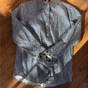 Tizzie Geometric Patterned Navy and White Womens Shirt